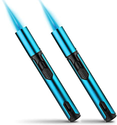 Bbsisgo 2 Stück Sturmfeuerzeug, 15,2cm Gas Nachfüllbar Winddicht Langes Stabfeuerzeug, Jet Feuerzeug für Kerzen, Küche, Camping, Kamin, Geschenke für Männer, Blau.(Verkauft ohne Butangas)