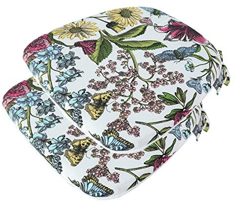 Outdoor Chair Cushions Set of 2,Patio Seat Cushion 17x16x2,U-Shaped Dining Chair Cushion 17 by 16 Inch,Water Resistant,Fade-Resistant Chair Pads for Kitchen Garden Furniture(Butterfly Flower)