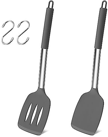 Herogo Pfannenwender, Küchenhelfer Set aus lebensmittelechtem Silikon, Grau Küchenutensilien Kochgeschirr Kochutensilien für Küchen, Backen, Kochen，Hitzebeständig & Spülmaschinenfest, 2 Stück