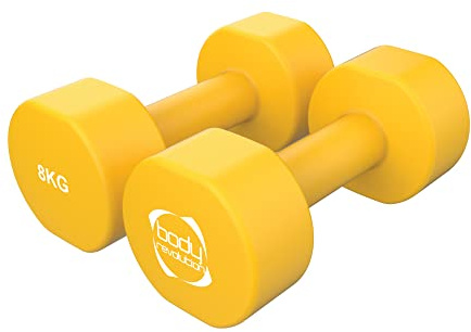 Neopren Hanteln 0,5kg - 10kg - Beschichtete Gusseisen Hanteln, Cardio, Aerobic und HIIT Übungsgewichte - Fitnessgeräte für Krafttraining zu Hause und Workouts von Body Revolution, k. 2 x 8 kg