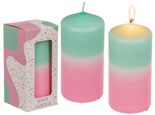 Bougie pilier avec dégradé de couleur, rose/menthe, env. 12 x 6 cm, dans une boîte cadeau