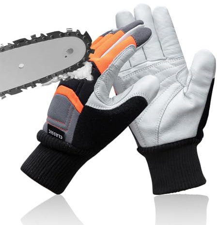 YARDMARIS Guanti per motosega, classe 1, protezione antitaglio 20 m/s, 12 strati protettivi solo sul dorso sinistro, in pelle di capra e PVC, guanti antitaglio per seghe forestali