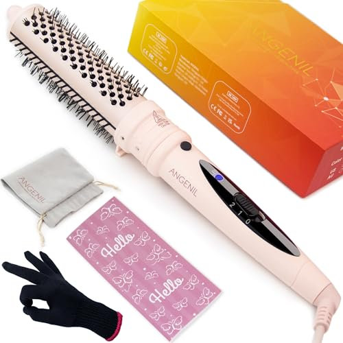 ANGENIL Thermal Hair Brush - Pink Heated Hair Comb for Women, 38 mm Volumizer and Straightener, Tourmaline Ceramic Curling Iron, Detachable, Frizz-Free, Negative Ion, Dual Voltage, Beachwave, Pink