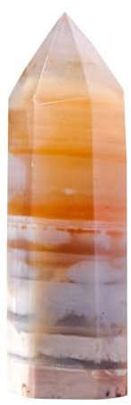 Generico Colonna di, bacchetta di - Decorazione in di energia positiva a punto singolo,Pietra tascabile con prisma esagonale in agata striata naturale lucida a punto singolo