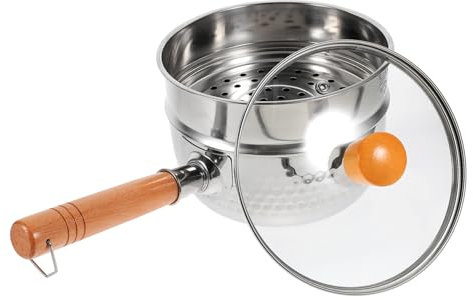 PRETYZOOM Pentolino Latte a Due Strati Piccola Pentola Smaltata Per Zuppe e Salse Con Coperchio in Vetro Per Cottura Uniforme Su Tutti i Cottura