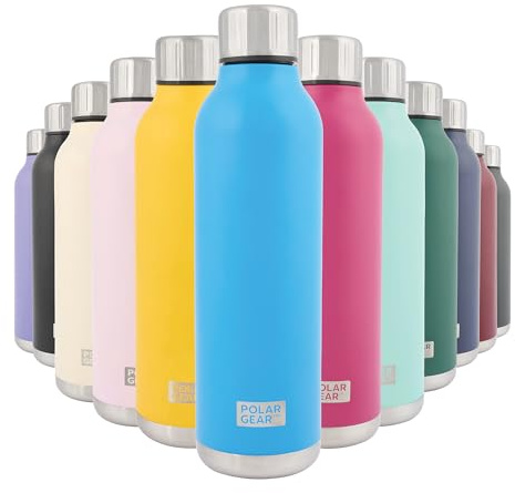 Polar Gear Stainless Steel Water Bottle - 500ml Vacuum Insulated Metal Water Bottle, Double Wall, Leakproof Drinks Bottle - 12H Hot, 24H Cold - Perfect for Work, Travel, Sports, Gym (Azure)