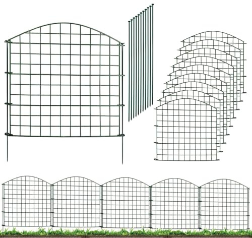 Panneaux de clôture de jardin décoratifs pour chien, clôture de jardin sans creuser - Clôture en fil métallique antirouille - Bordure de parterre de fleurs, piquets de protection (10 panneaux + 11