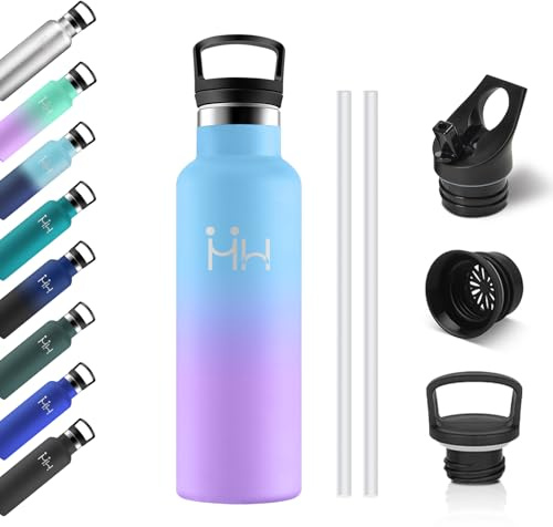 Botella Agua Acero Inoxidable 500ml, Botella Termica con Pajita, Cantimplora Termo con Doble Aislamiento, sin BPA, Termo Reutilizable para Camping, Niño, Niña, Adulto, Deporte, Oficina, Fitness