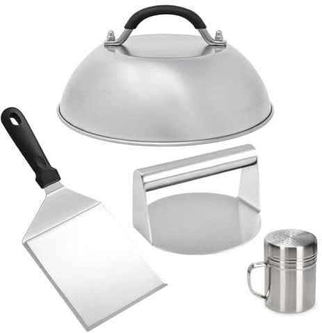 Fangxuee Set di Utensili per Barbecue, Set per Schiacciare Hamburger, Coperchio per Pentola per Pressa per Hamburger, Spatola per Barbecue, Bottiglia per