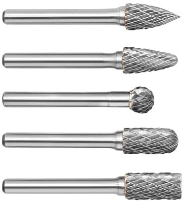Anhoer 5 stycken hårdmetall frässtift set volframkarbid fräs 6 mm axel 10 mm huvud roterande fräs bit sats rasp set för skärslipmaskin metallsnideri polering gravyr