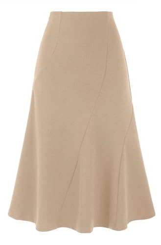 Allegra K High Waisted Flared Skirts for Women's 1950s Elasticated Waist Office Casual Midi Skirt Khaki M