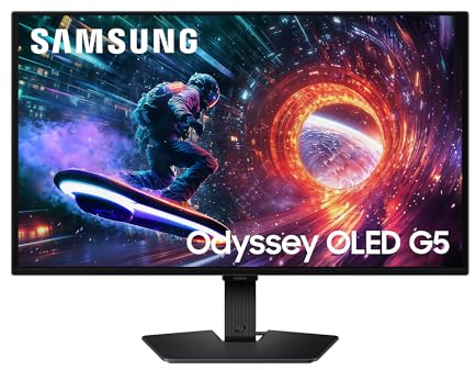 Samsung Monitor Gaming Odyssey OLED G5 (S27FG506SU), Flat, 27'', 2560x1440 (QHD), 16:9, QD-OLED Glare Free, 180Hz, 0,03ms (GtG), Compatibilità G-Sync, HDMI, Display Port, Ingresso Audio