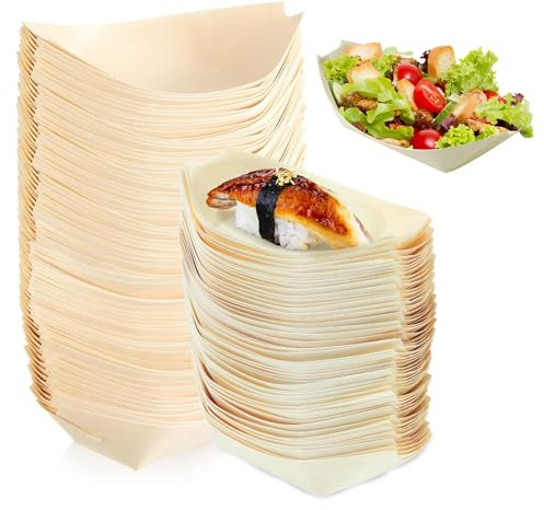 LIULINY 100 Piezas Cuencos Aperitivos 11x7cm EcolóGicos y Barquitas | Biodegradable Barquitas de Bambú Sostenible y Compostable Alternativa Natural de Bambú para Snacks Patatas Sushi Salchichas
