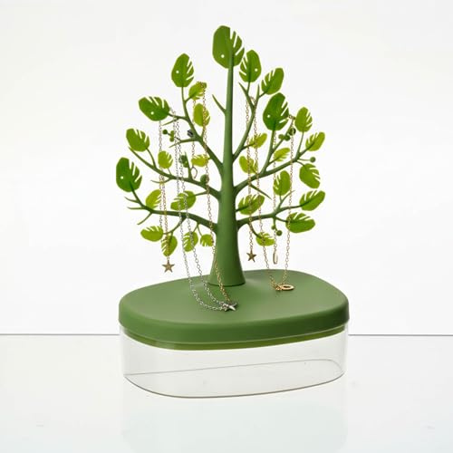 Yxmohala Présentoir à bijoux avec boîte de rangement - Arbre à bijoux - Porte-bijoux - Porte-bijoux pour colliers et bracelets, bagues et boucles d'oreilles, vert