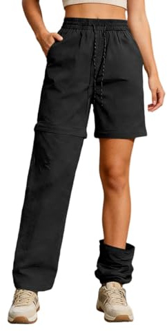 Pantaloni da trekking da donna, con zip off, traspiranti, ad asciugatura rapida, elasticizzati, con gambe rimovibili, per attività all'aria aperta, estivi, pantaloni funzionali, O nero., XXL