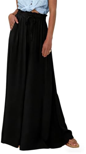 FULOOE Pantalon Femme Été Fluide Pantalons Pantalon Fluide Femme Large Taille Haute Chic et Elegant Pantalon Palazzo avec Poches