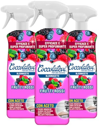 COCCOLATEVI BloomAceto Frutti Rossi, Confezione da 3 x 750 ml, Detergente Anticalcare Naturale all'Aceto, Ideale per Superfici Brillanti e Senza Aloni