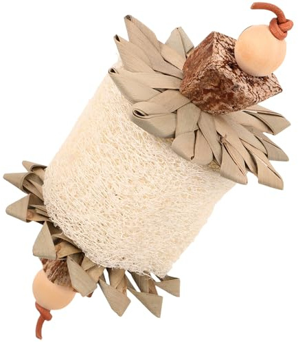 JUMPLAWN Giocattolo Masticabile per Pappagalli e Uccelli Loofah e Foglie di Palma, Decorazione la Casa e Giocattolo da Mordere Resistente