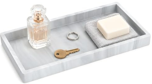 JOVYTH Vassoio Portaoggetti Marmo 20x10x2 cm, Mini Vassoio Decorativo Nordico per Bagno, Toeletta, Cucina, Caffè, Ristorante e Casa