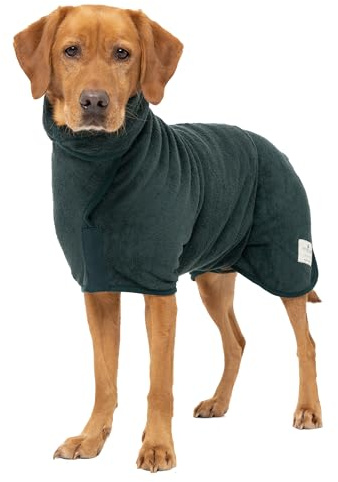 Ruff and Tumble Dog Drying Coat (Classic Collection) | Fast-Drying Dog Towel Coat & Dog Dressing Gown with Hood (S, Forest)