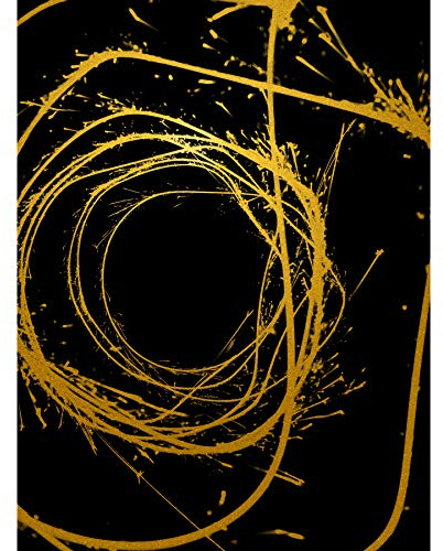 Artery8 Gold Effect Yellow Black Paint Splat Wire Abstract Large XL Wall Art Canvas Print
