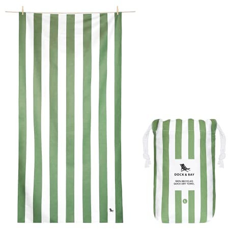 Dock & Bay Strandhandtuch - Schnell trocknende Mikrofaser, ohne Sand - Kompakt, Leicht - 100% recycelt - Inklusive Beutel - Cabana - Cayman Khaki, Extra Large (200x90cm, 78x35)