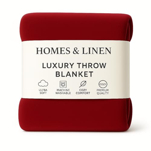 HOMES-LINEN Fleece Faux Fur Roll Mink Throws Soft Cosy Bed Blankets (Red, Double (150Cm x 200cm))