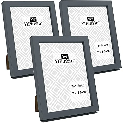7 x 5 Inch Grey Photo Frames Set Of 3, 5 x 7'' Boxed Garllery Picture Frames 3 Pack, 7 x 5 grey gallery frame With Perspex Window for Tabletop or Wallmounted