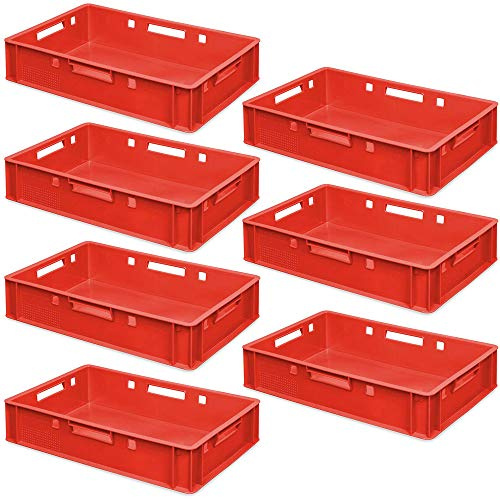 7 köttlådor/eurolådor E1, L x B x H 600 x 400 x 125 mm, röd, livsmedelssäker