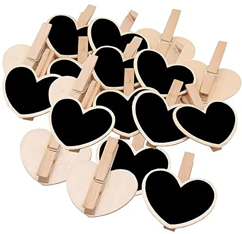Kanyka 30 Mini lavagna legno messaggio Piccola Lavagnette Segnaposto Lavagna Legno Clip come targhetta Per Promemoria, Segni Numero Tavolo, Matrimonio, Bar, Etichetta Alimentare, Decorazioni Per Feste