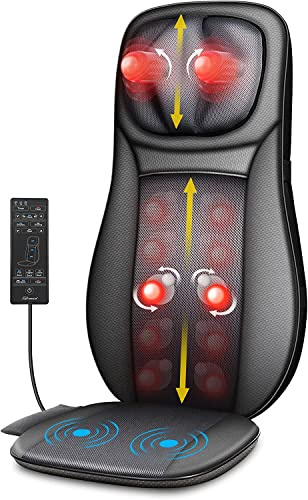 Snailax Back Massager with Heat, Shiatsu Massager Chair Full Body | Deep Kneading Rolling Massage Chair Pad, Neck Back Massage Seat with Height Adjustment, Gifts for Men Women
