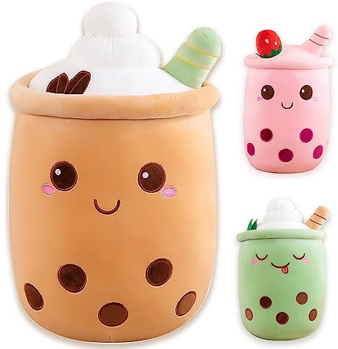 Bubble Tea Kuscheltier PlüSchtier XXL SüßE Kissen, Kawaii Bubble Tea Cup Plushie Stofftier Boba Teetasse PlüSch Spielzeug Deko (Kaffee, 35cm)