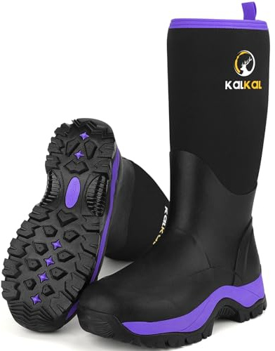 Kalkal Rubber Boots for Women, Insulated Waterproof Womens Hunting Boots, 6mm Neoprene Camo Mud Boots Tall Rain Boots for Women Working Gardening Farming, Size 5-11