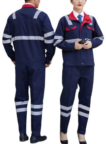 TOVCHEI Combinaison À Manches Longues Avec Fermeture À Glissière À Rayures Réfléchissantes Travail Ensemble De Vêtements De Travail Veste Et Pantalon Costume,Blue a,M