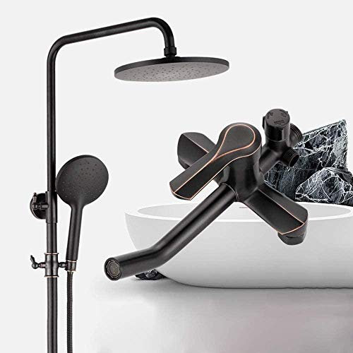 Duschbad-Set, Messing-Duscharmatur, Warm- und Kalt-Duschset, 20 cm rundes Top-Spray-Duschsystem, 3 Modi, Schwarz, Heben, Haushalt, zart