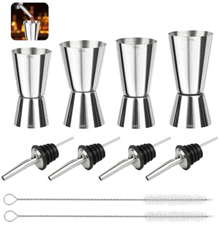 Lot de 4 Tasses à Mesurer pour Cocktail en Acier Inoxydable, Doseur Cocktail,Jigger de Mesure 30|40|50ML Double Doseur à Alcool en Acier Inoxydable Tasse à Mesurer Verre Doseur Cocktail, Pour Bar,Fête