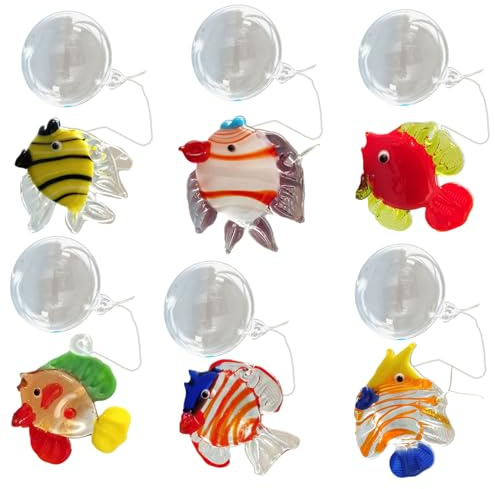 (6 pezzi) di pesci galleggianti colorati in vetro per acquario, decorazione artigianale a forma di bolla per decorare la casa