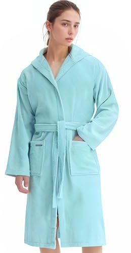 Morgenstern Bademantel Kinder & Teenager Mädchen Jungen 100% Baumwolle Frottee mit Kapuze OEKO-TEX® Kinderbademantel Morgenmantel Größe 158-164, Türkis