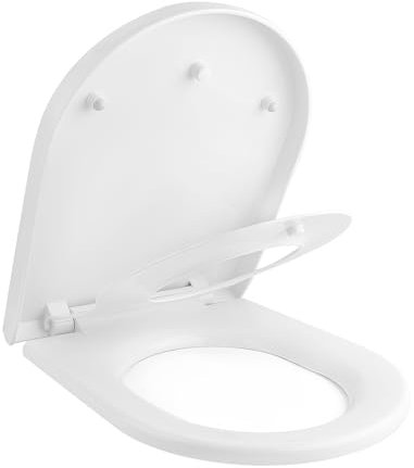 SAMODRA-Abattant WC Familial Forme D Lunette de Toilette pour Adultes et Enfants Cuvette Toilette avec Frein de Chute matériel d'urée-Formaldéhyde (Familial Forme D)