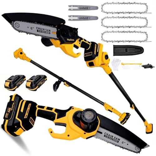 MoJoTools 2-in-1 Cordless Mini Chainsaw & Pole Saw – 15FT Extendable Tree Trimmer | 20V Battery-Powered, Lightweightv,Gift for Dad Husband & Safe Garden Tool for Pruning & Wood Cutting