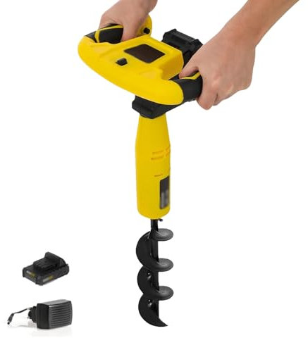 DOJOEUU Trivella elettrica Senza Fili, trivella per Terra da 350 W con Batteria da 2,0 AH, Punta da Trapano da 11,8 x 3,1 Pollici, Funzione inversa, Utensili per scavo di buche da 550 Giri/min