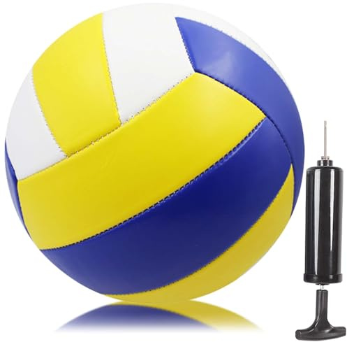 Volleyball Offizielle Größe 5, Beachvolleybälle Indoor Outdoor, PVC Weicher Volleybälle mit Pumpe, Beach Ball mit Soft Touch für Strand, Garten und Bad (Blau Weiß Gelb)