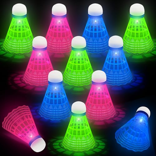 Hysagtek 12 Pezzi LED Volani da Badminton Palline da Badminton in Plastica Colorate Badminton Shuttlecock Portatili Volani Sport Accessori Indoor Outdoor Brillare al Buio