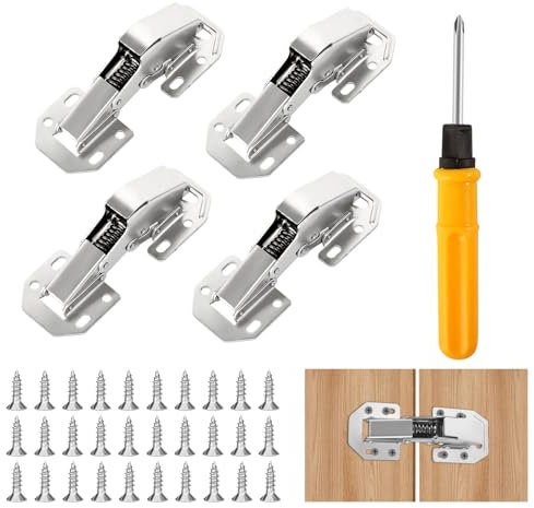 4 Stück Aufschraubscharnier Softclose Scharniere für Schranktüren 90° Schrank Scharniere mit Scharnierschrauben Schrankscharnier Möbelscharniere für Möbel Schranktür Holztür (113×43mm)