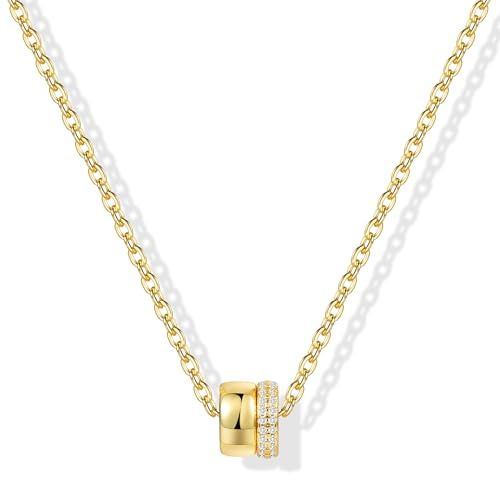 ALEXCRAFT Necklace for Women Gold Necklace with Double Ring Pendant Zircon Locket Charm Pendant Adjustable Chain Clavicle Chain Choker Gift for Women 40+5cm