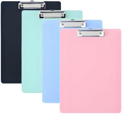 4 Stück Klemmbrett A4 Set, Clipboard A4 Standard Letter Size mit Fest Klemme, Schreibbrett Klemmbrett Schwarz Pink Grün Blau Gute für Studenten Büro Geeignet für die Dokumentation