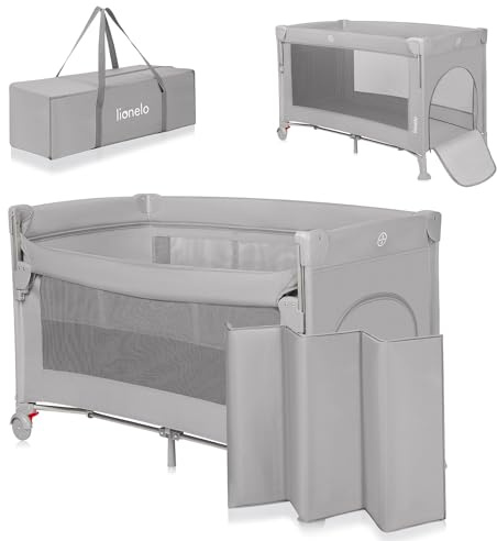 lionelo Ellen Cuna de Viaje 3 en 1 de 0 a 3 años, Cuna Colecho para Recién Nacidos y Mayores hasta 15 kg, 2 Alturas de Colchón, Correas de Amarre, Entrada Lateral con Cremallera, 2 Ruedas Bolsa