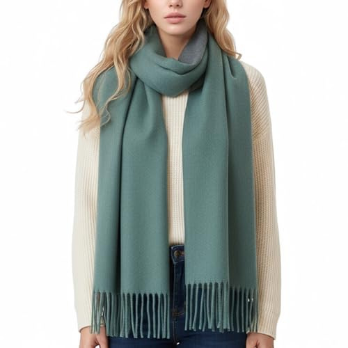 PFLife Écharpe Laine Femme 200×70 cm Toucher Cachemire Douce et Chaude Châle Hiver Oversize Réversible avec Franges Coffret Cadeau (Vert)