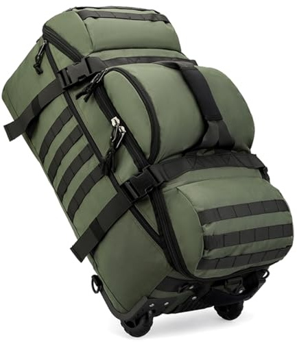 Boniffyy Sac De Voyage à roulettes 80L Grande Sac à Dos Sport Duffle Bag Imperméable Oxford Sport Bagage avec Compartiment Bretelles Pliable Extensible Trolley pour Camping Weekend Gym (Vert)