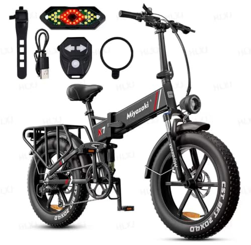 Miyazaki Bicicletta Elettrica Pieghevole per Adulti, Telaio in Alluminio Aerospaziale, Motore Brushless, Ebike Pieghevole con Batteria Removibile da 48V 14Ah, Pneumatici Fat da 20x4.0